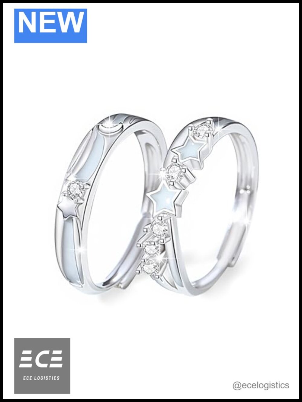 Sterling Silver Promise Rings for Couples Glow in the Dark Adjustable Matching